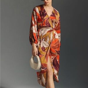 Anthropologie Red and Brown Long Sleeve Dress